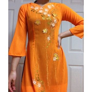 Tangerine Traditional Vietnamese Ao Dai Dress
